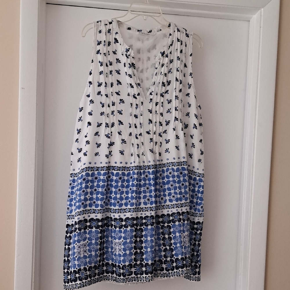 Roller Rabbit Blue& White Sleevless Cotton  Smock Dress w Pockets Sz L EUC